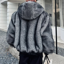 Load image into Gallery viewer, Winter Faux Fur Reversible Hooded Leather Coat
