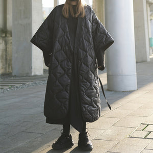 Retro Rhombus Knee-length Cotton Coat