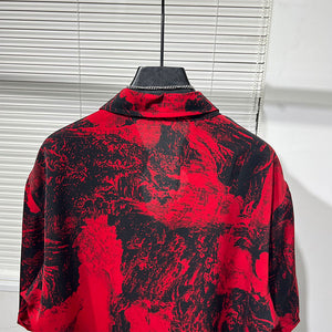 Irregular Printed Loose Red Shirt