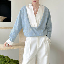 Load image into Gallery viewer, V-neck 3D Woven Floral Patchwork Shirt
