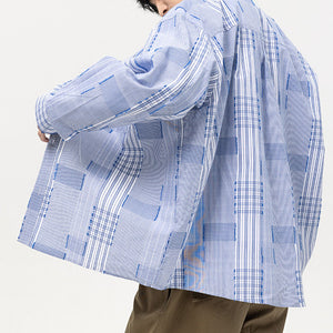 Spliced Lapel Pocket Loose Plaid Shirt