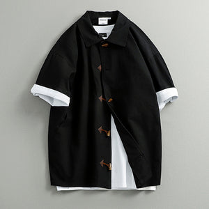 Cotton Japanese Retro Wooden Horn Button Shirt
