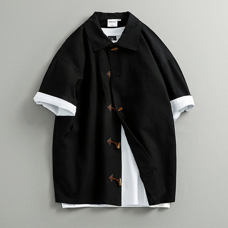 Cotton Japanese Retro Wooden Horn Button Shirt