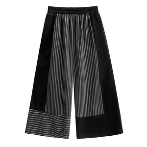 Contrast Color Casual Wide-leg Striped Straight Pants