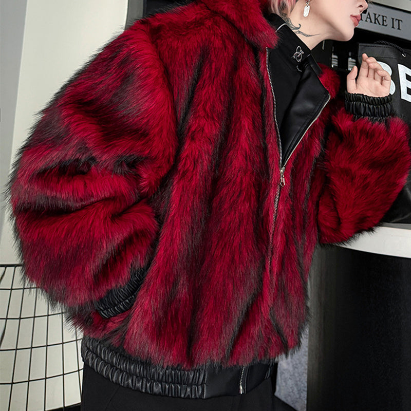 Winter Faux Fur Reversible Hooded Leather Coat