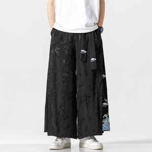 Cotton and Linen Loose Embroidered Wide-leg Pants