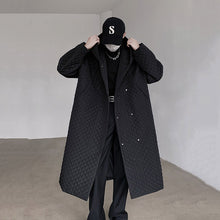 Load image into Gallery viewer, Black Hooded Rhombus Mid-length Over-the-knee Coat
