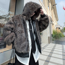 Load image into Gallery viewer, Winter Faux Fur Reversible Hooded Leather Coat
