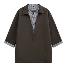 Load image into Gallery viewer, Japanese Plaid Paneled Layered Three Quarter Sleeve Shirt
