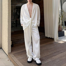 Load image into Gallery viewer, Silky Shiny Satin Tie Long-sleeved Shirt Casual Trousers Two-piece Suit
