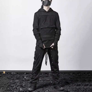 Dark Loose Hooded Pullover Sweatshirt