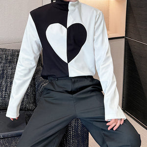 Black and White Patchwork Turtleneck T-Shirt