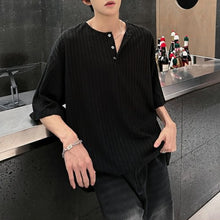 Load image into Gallery viewer, Striped Knit Henley Collar Casual T-Shirt
