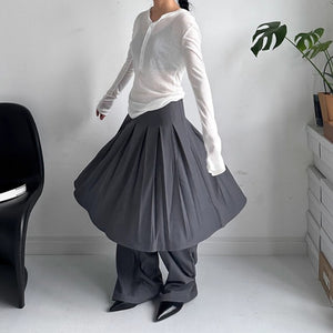 Fake Two-piece Loose Drape Pleated Skirt Pants