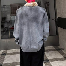Load image into Gallery viewer, American style Distressed Spray-painted Fur Collar Sweater
