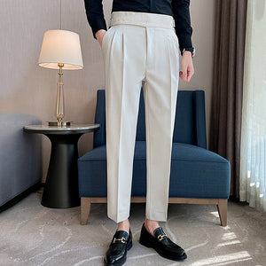 Slim-fit Paris Buckle High-waist Casual Trousers