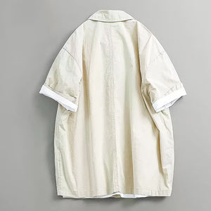 Cotton Japanese Retro Wooden Horn Button Shirt