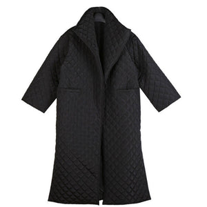 High Collar Rhombus Side Slit Long Cotton Coat