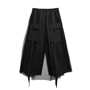 Mesh Stitching Large Pocket Workwear Wide-leg Pants