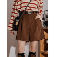 Load image into Gallery viewer, Retro Solid Color Corduroy Elastic High-waisted A-line Wide-leg Shorts
