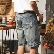 Load image into Gallery viewer, Vintage Patchwork Loose-fit Straight-leg Denim Shorts
