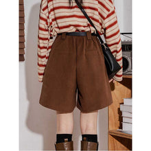 Load image into Gallery viewer, Retro Solid Color Corduroy Elastic High-waisted A-line Wide-leg Shorts
