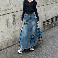 Load image into Gallery viewer, Paneled Contrast Plaid High-waist Denim Skirt
