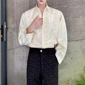 French Pearl Wood Ruffle Drape Shirt