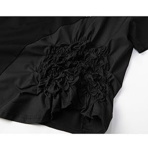 Casual Round Neck Irregular Stitching Pleated T-shirt
