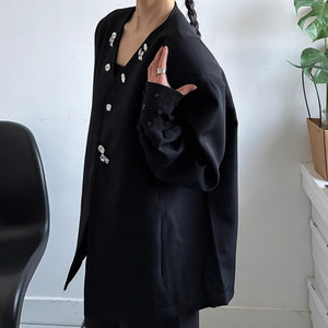 Padded Shoulder Button Loose Suit Jacket