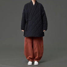 Load image into Gallery viewer, Padded Quilted Wave Cross Collar Wrap Side Tie Loose Hanfu Cardigan

