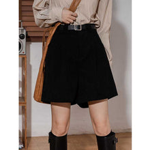 Load image into Gallery viewer, Retro Solid Color Corduroy Elastic High-waisted A-line Wide-leg Shorts
