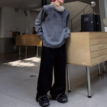 Load image into Gallery viewer, American style Distressed Spray-painted Fur Collar Sweater
