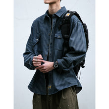 Load image into Gallery viewer, Japanese Retro Style Washed Striped Denim Shirt
