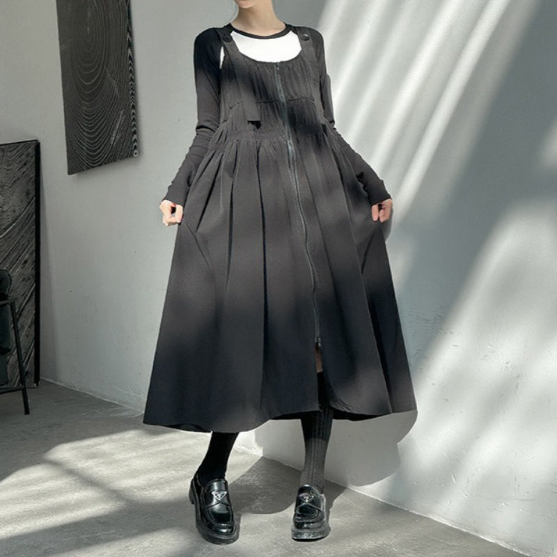 Spaghetti Strap Ruched Zippered Loose Long Dress