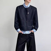 Load image into Gallery viewer, Striped Patchwork Shirt Collar Faux Two-piece Jacket
