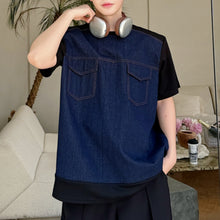Load image into Gallery viewer, Vintage Denim Patchwork Short-sleeved T-shirt
