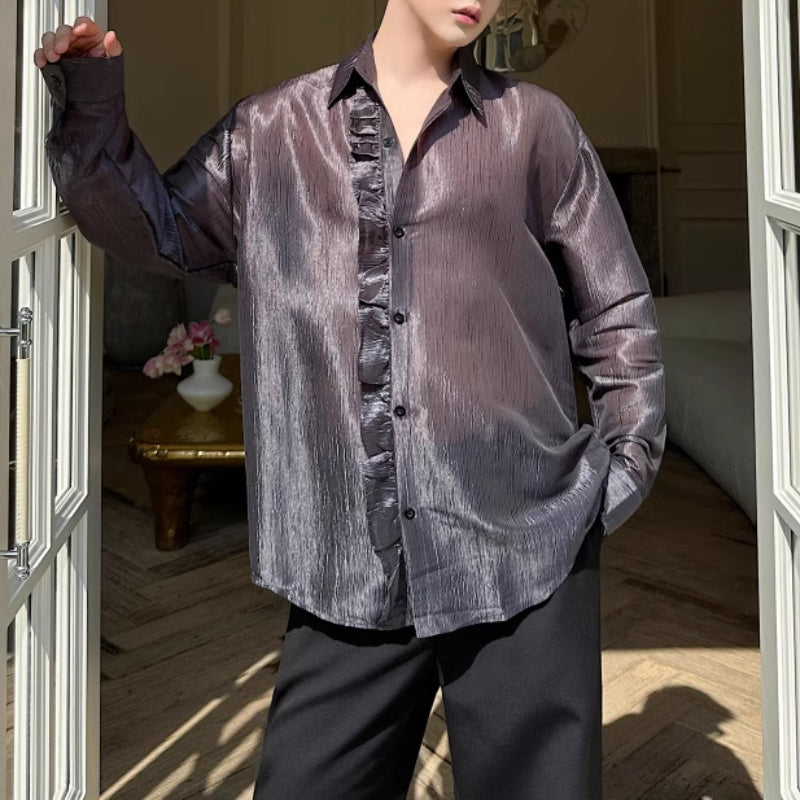 Shiny Casual Solid Color Party Stage Show Shirt
