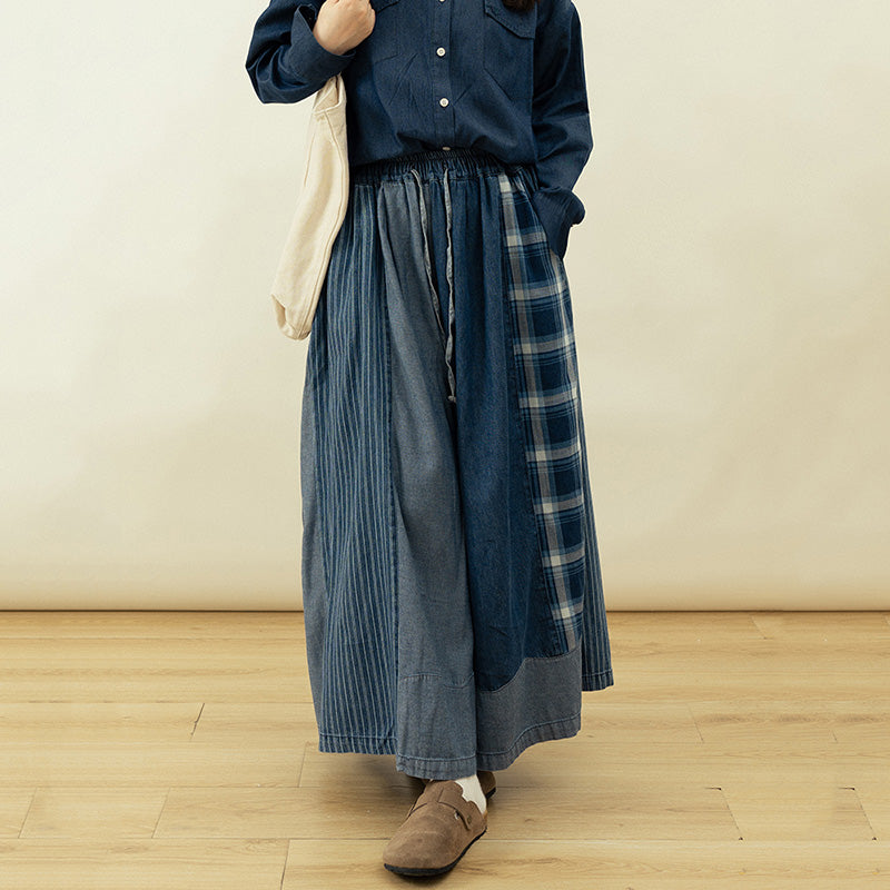 Patchwork Drawstring Baggy Jeans