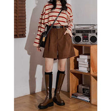 Load image into Gallery viewer, Retro Solid Color Corduroy Elastic High-waisted A-line Wide-leg Shorts
