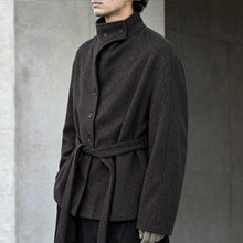 Load image into Gallery viewer, Stand-up Collar and Belted Waist Wool Coat

