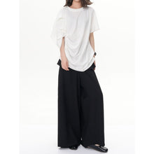 Load image into Gallery viewer, Women's Asymmetric Pleated Hem Draped T-shirt
