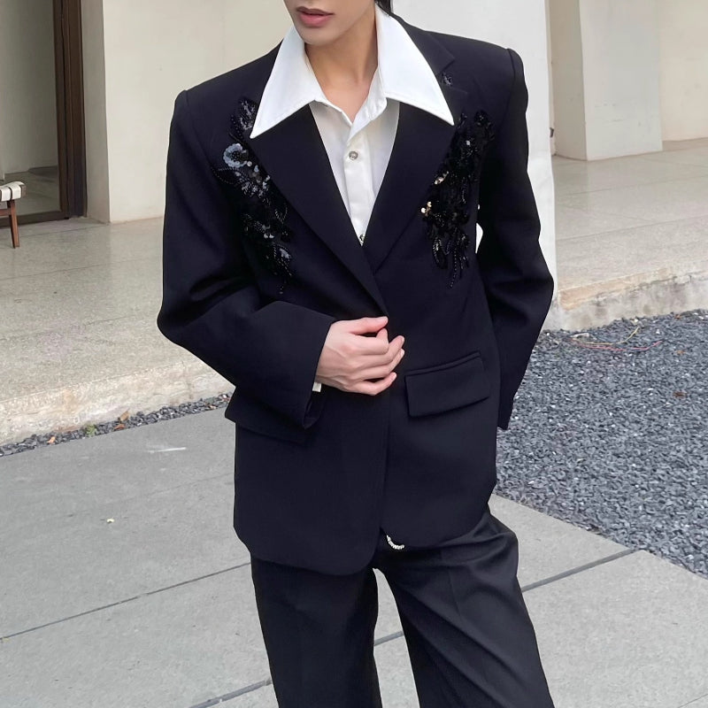 Sequined 3D Embroidered Suit Jacket