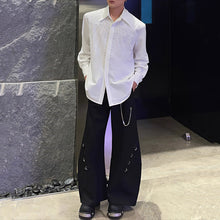 Load image into Gallery viewer, Lapel Loose Rhinestone Solid Color Shirt
