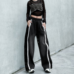 Contrast Color Lace High Waist Wide Leg Jeans