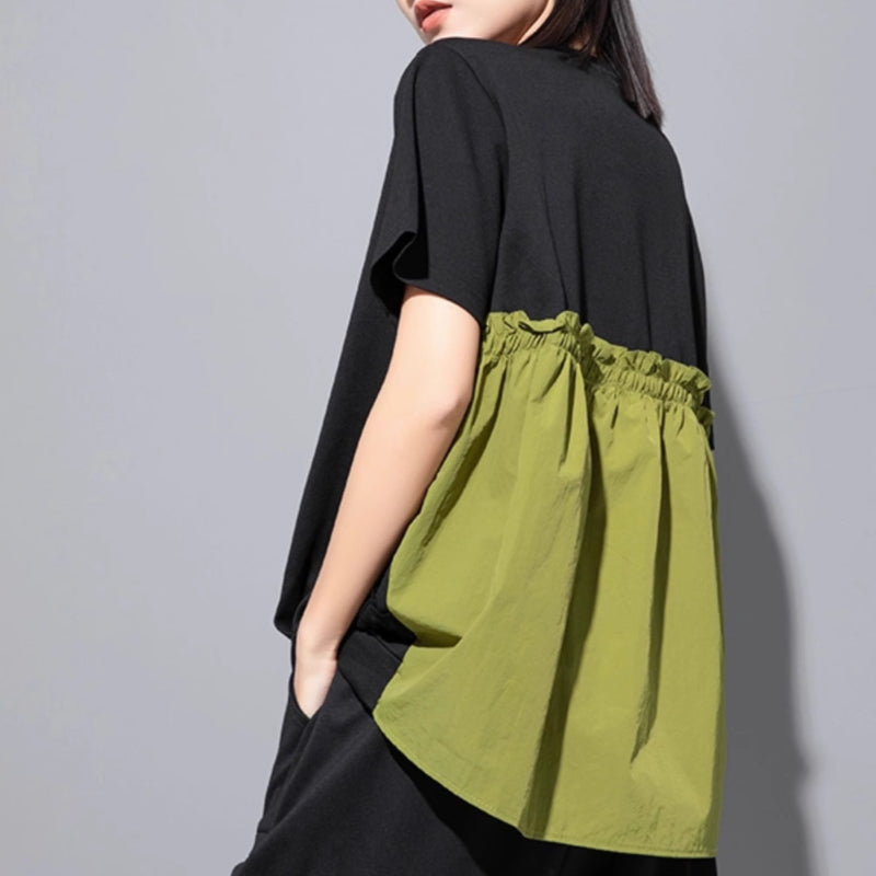 Contrast Color Stitching Loose Short-sleeved T-shirt