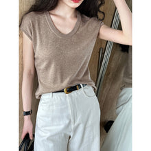 Load image into Gallery viewer, Women's U Neck Flutter Sleeve Knit Drop Shoulder Tee
