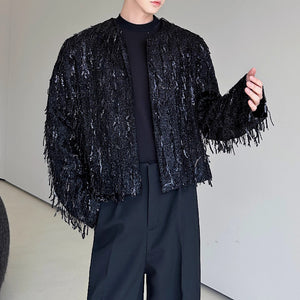 Fringed Loose Sequined Cropped Jacket