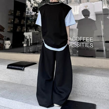 Load image into Gallery viewer, Faux Two-Piece Spliced Beaded Shoulder-Pad Short-Sleeve T-Shirt
