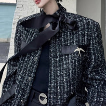 Load image into Gallery viewer, Vintage Tweed Ribbon Stand Collar Jacket
